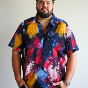 Camisa Casual Estampada Mostarda Plus Size 002528-1