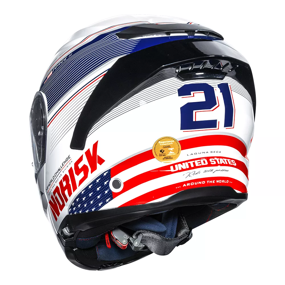 CAPACETE NORISK FORCE II GRAND PRIX USA – Branco Azul e Vermelho - Image 8