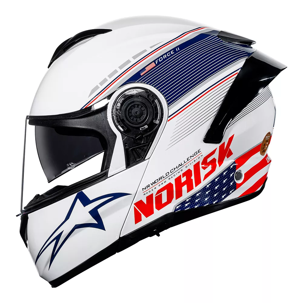 CAPACETE NORISK FORCE II GRAND PRIX USA – Branco Azul e Vermelho