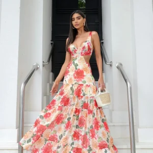 Vestido Midi Alongado Recorte na Lateral