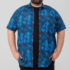 Camisa Casual Estampada Azul Plus Size 002528-3