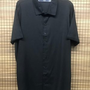 Camisa Manga Curta De Linho Preto Plus Size 002151