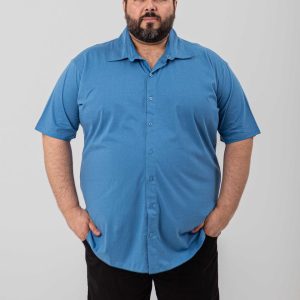 Camisa Casual De Malha Azul Plus Size 002533-2
