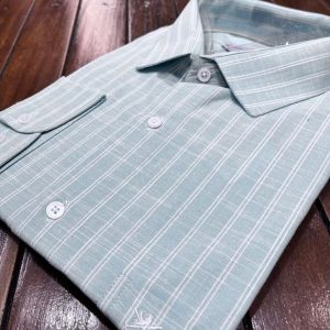 Camisa Social Manga Longa Verde Listras Plus Size 002507