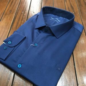 Camisa Social Manga Longa Viscose Azul Marinho Plus Size 002582-1