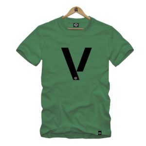Camiseta Estampada em V Verde Plus Size 002430