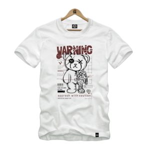 Camiseta Estampada Urso Warning Branco Plus Size 002432