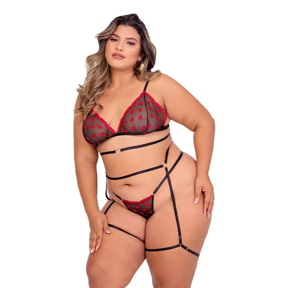 Conjunto Plus Size Amor Safado Com Cinta Liga Tallyta Moda Apimentada - Image 2