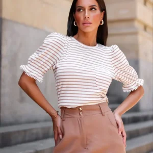 Blusa Listrada com Renda
