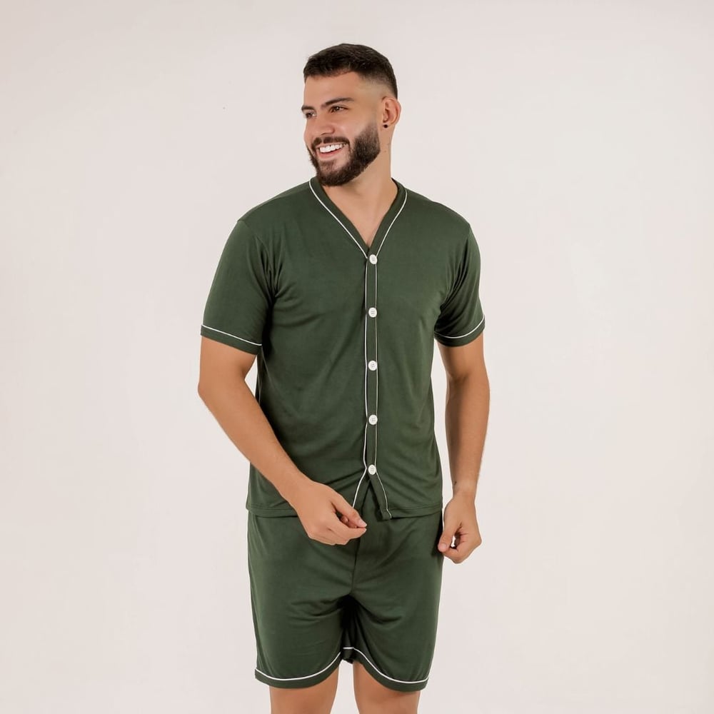 Pijama Americano Liso Masculino Amável Moda Íntima - Image 2