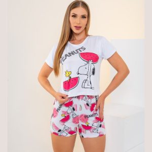 Short Doll Estampado Snoopy Amável Moda Íntima